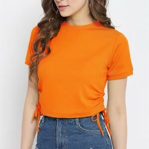 Zara Vibrant Orange Side-Tie Crop Top
